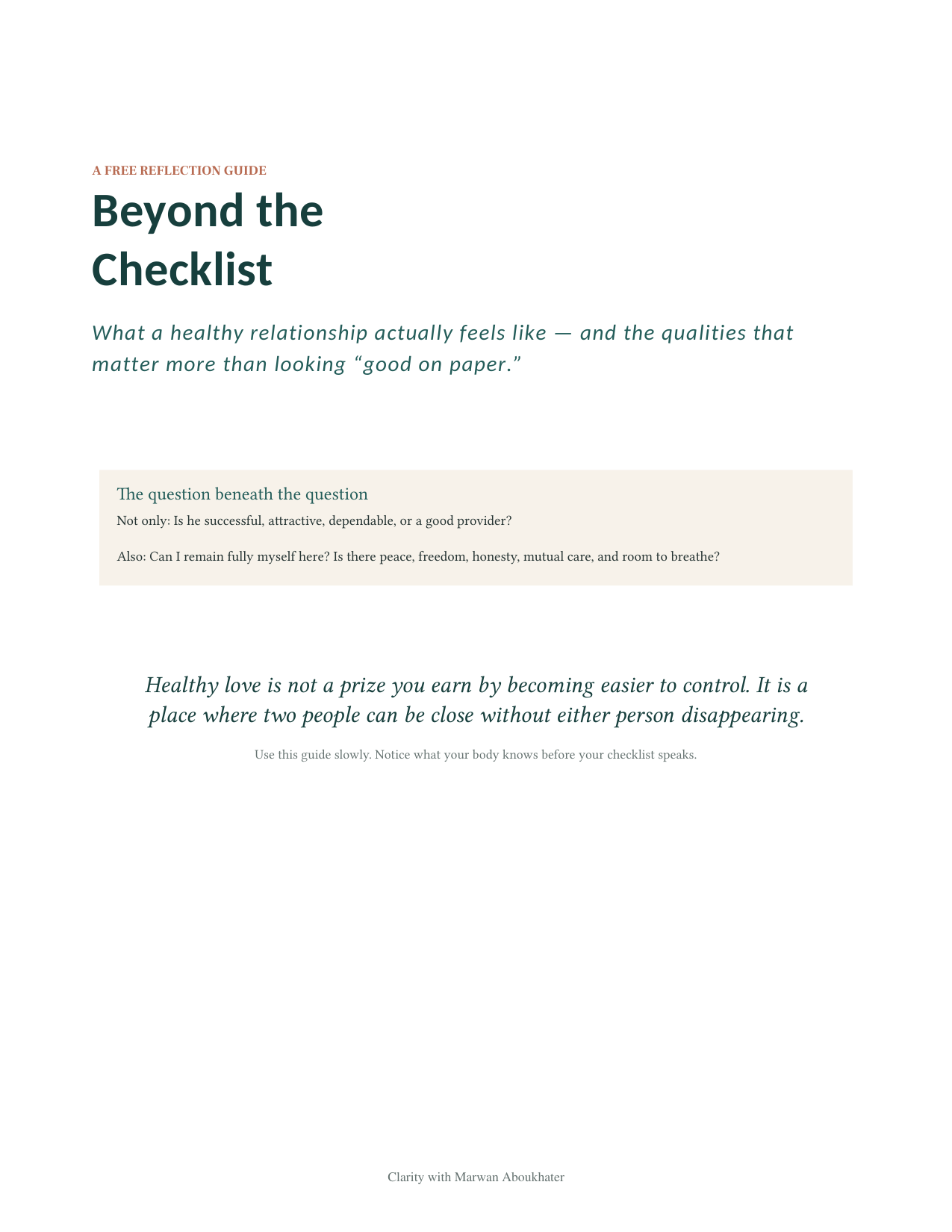 Beyond the Checklist — free guide on what a healthy relationship actually feels like